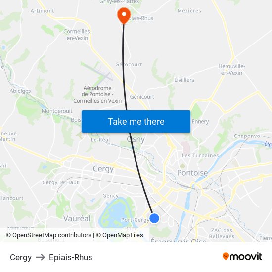 Cergy to Epiais-Rhus map