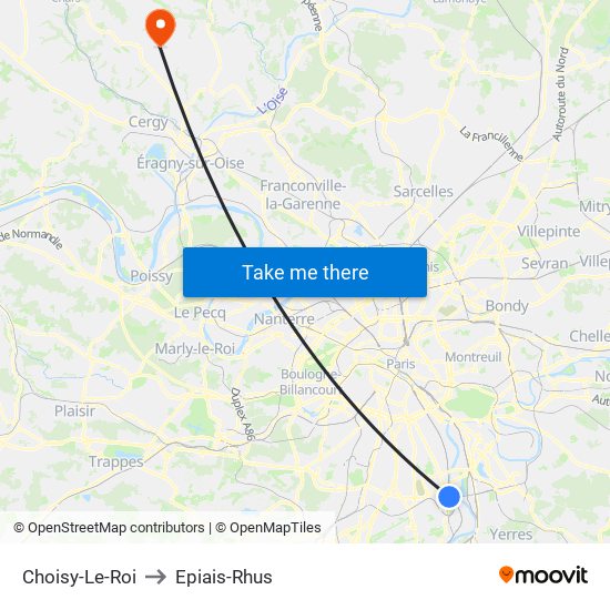 Choisy-Le-Roi to Epiais-Rhus map