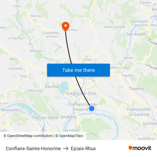 Conflans-Sainte-Honorine to Epiais-Rhus map