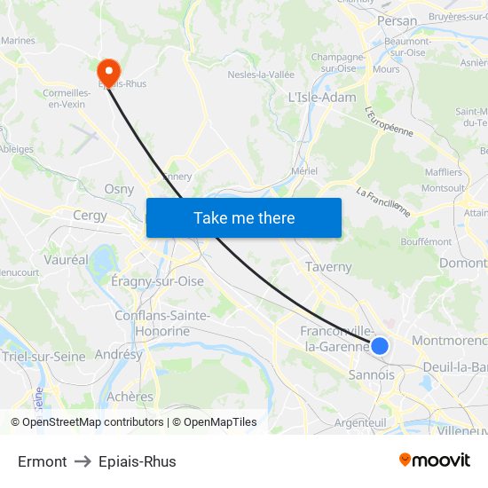 Ermont to Epiais-Rhus map