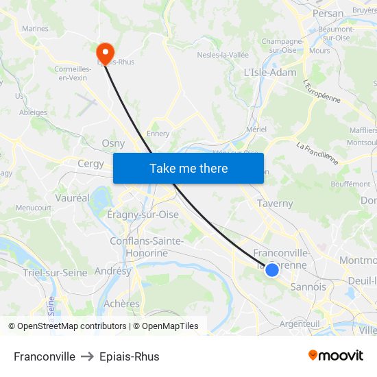 Franconville to Epiais-Rhus map