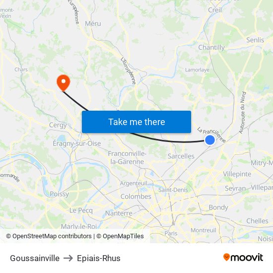 Goussainville to Epiais-Rhus map