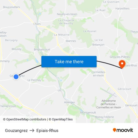 Gouzangrez to Epiais-Rhus map