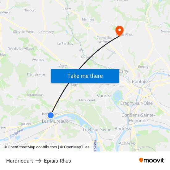 Hardricourt to Epiais-Rhus map