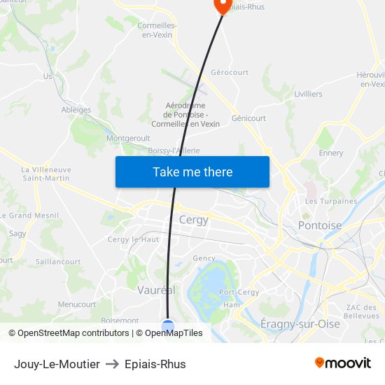 Jouy-Le-Moutier to Epiais-Rhus map