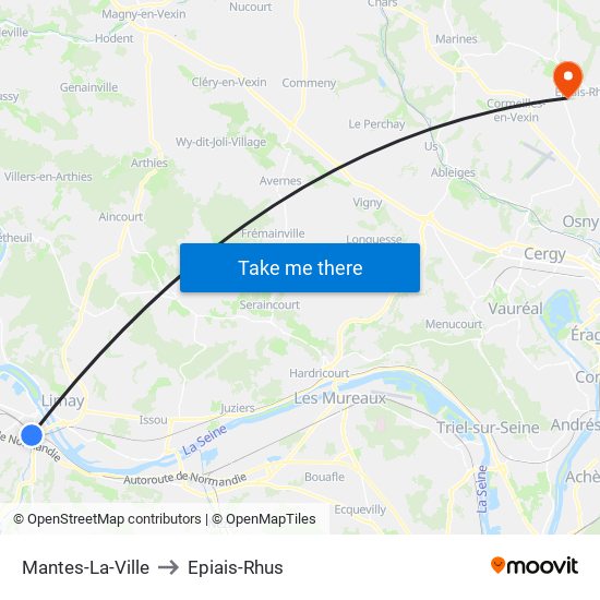 Mantes-La-Ville to Epiais-Rhus map