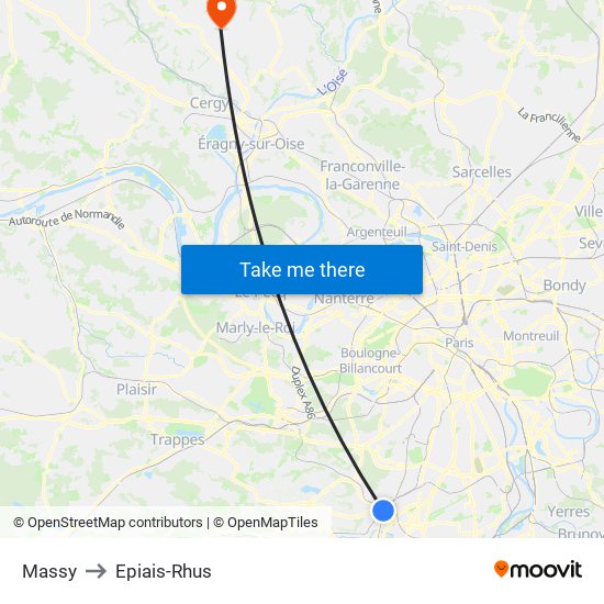Massy to Epiais-Rhus map