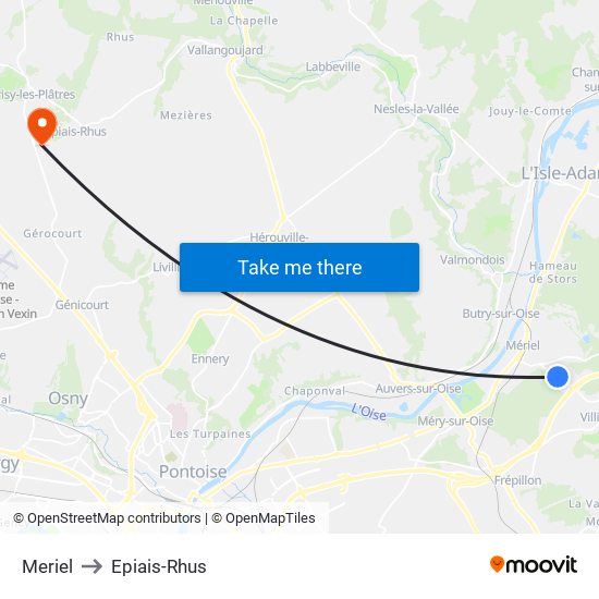 Meriel to Epiais-Rhus map
