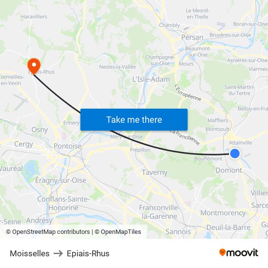 Moisselles to Epiais-Rhus map