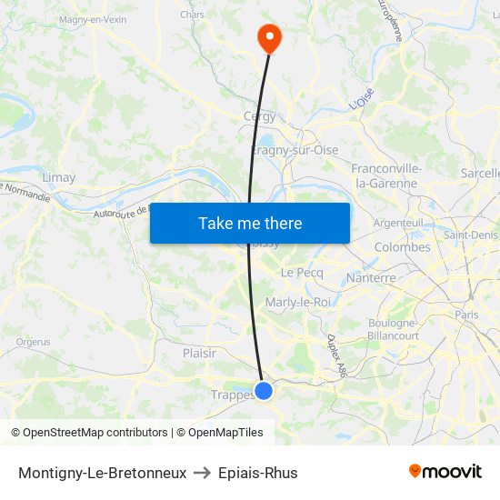 Montigny-Le-Bretonneux to Epiais-Rhus map