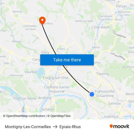 Montigny-Les-Cormeilles to Epiais-Rhus map