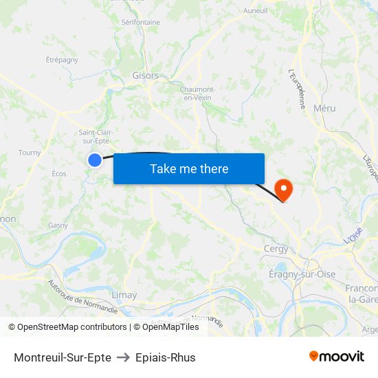 Montreuil-Sur-Epte to Epiais-Rhus map