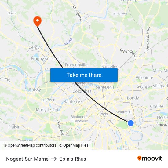 Nogent-Sur-Marne to Epiais-Rhus map