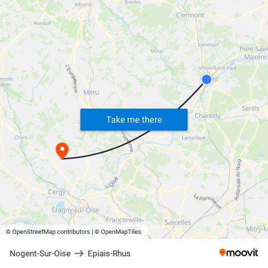 Nogent-Sur-Oise to Epiais-Rhus map