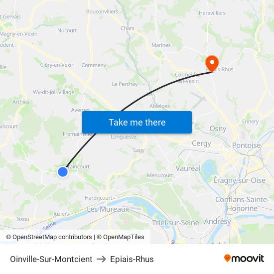 Oinville-Sur-Montcient to Epiais-Rhus map