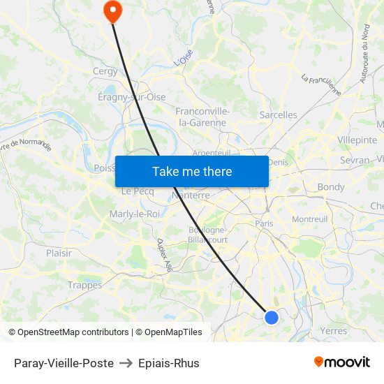 Paray-Vieille-Poste to Epiais-Rhus map