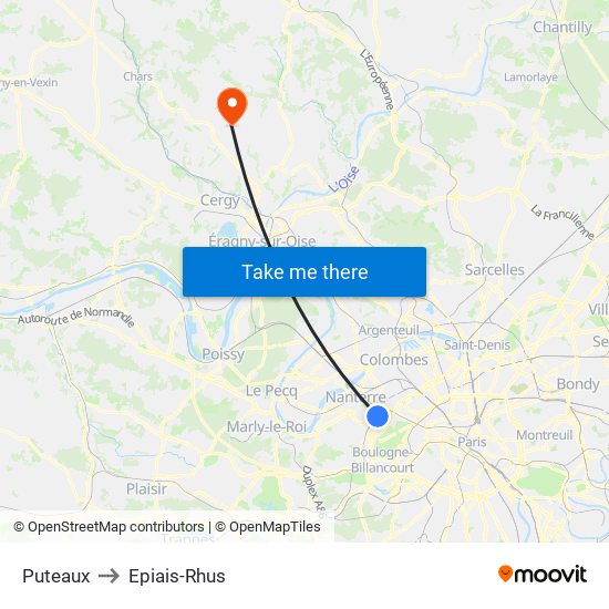 Puteaux to Epiais-Rhus map