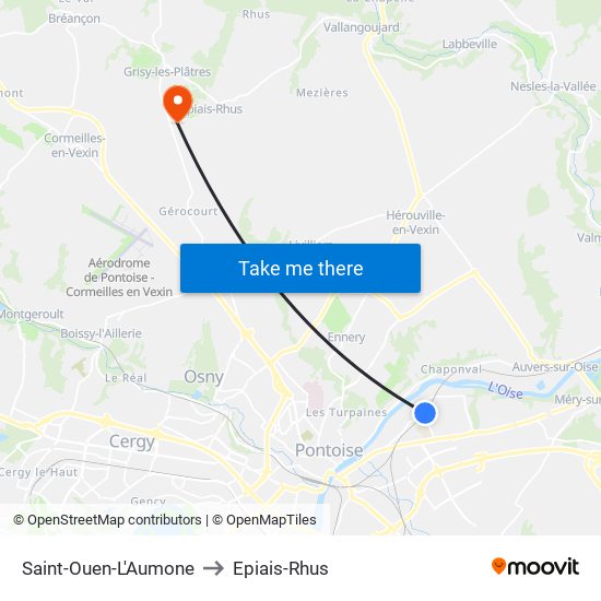 Saint-Ouen-L'Aumone to Epiais-Rhus map