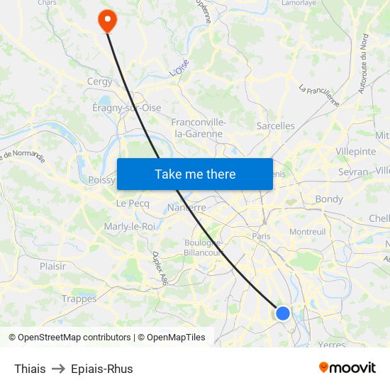Thiais to Epiais-Rhus map