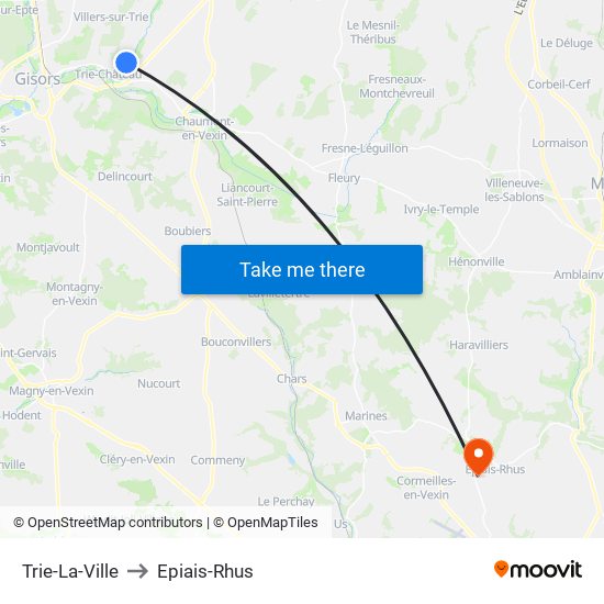 Trie-La-Ville to Epiais-Rhus map