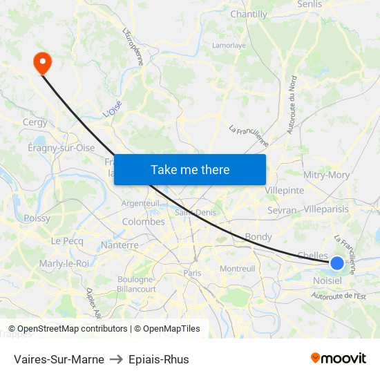 Vaires-Sur-Marne to Epiais-Rhus map