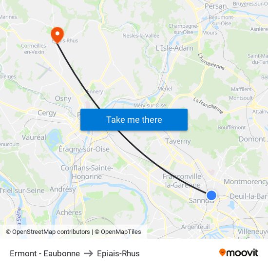 Ermont - Eaubonne to Epiais-Rhus map
