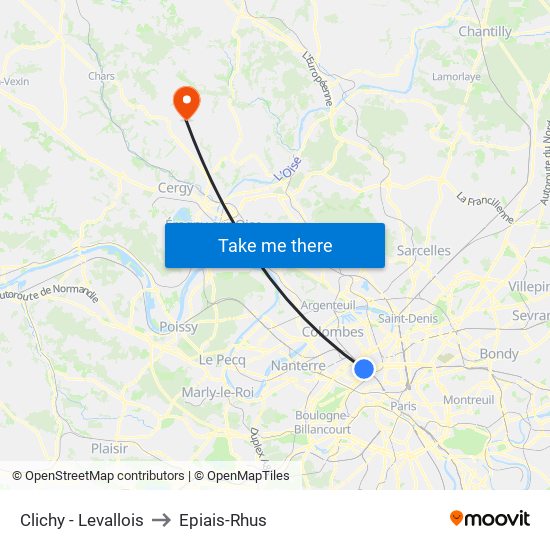 Clichy - Levallois to Epiais-Rhus map