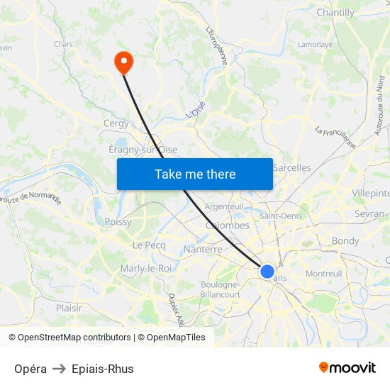 Opéra to Epiais-Rhus map