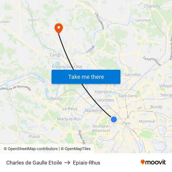 Charles de Gaulle Etoile to Epiais-Rhus map