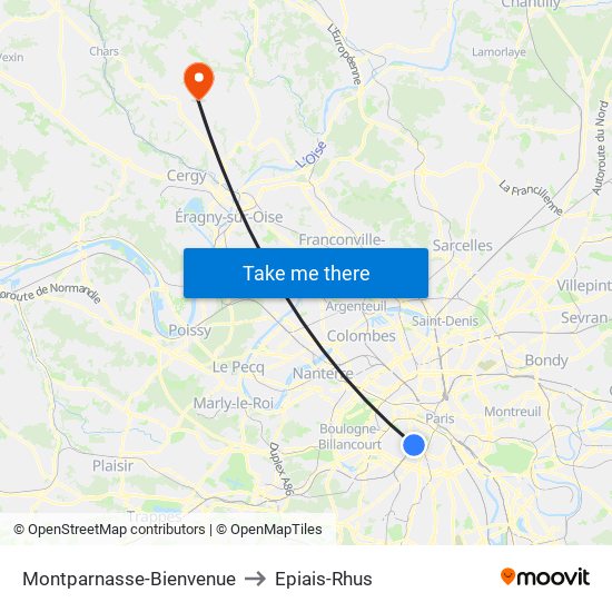 Montparnasse-Bienvenue to Epiais-Rhus map