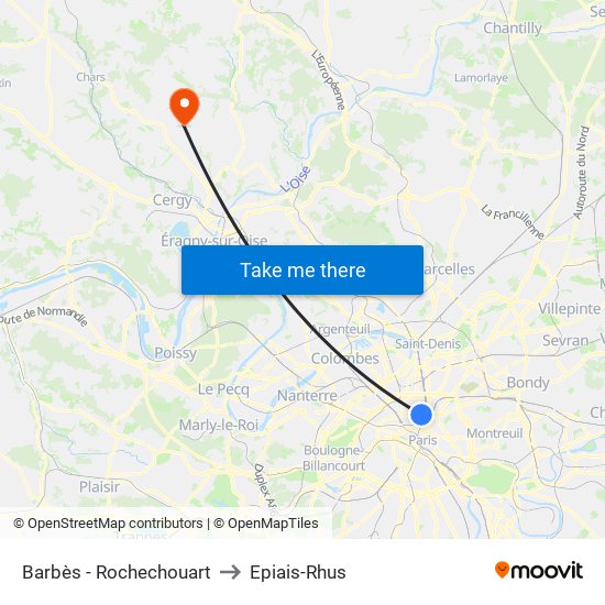 Barbès - Rochechouart to Epiais-Rhus map