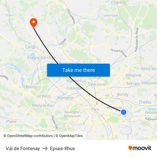 Val de Fontenay to Epiais-Rhus map