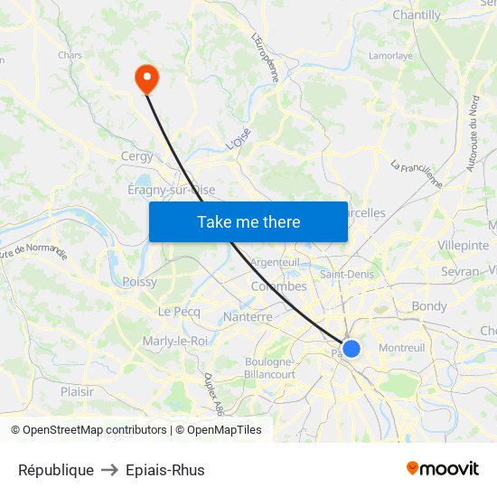 République to Epiais-Rhus map