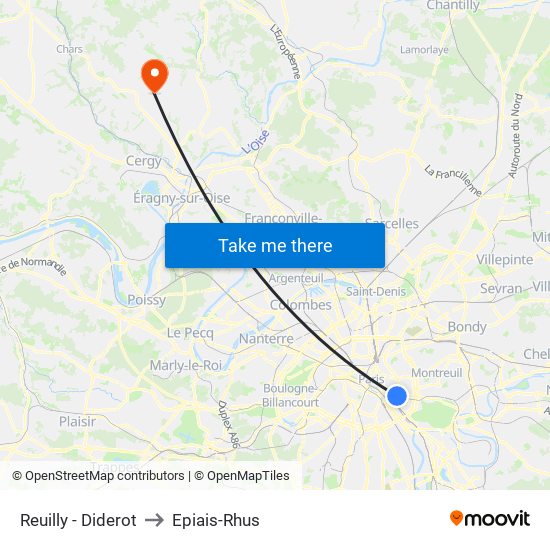 Reuilly - Diderot to Epiais-Rhus map