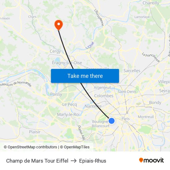 Champ de Mars Tour Eiffel to Epiais-Rhus map