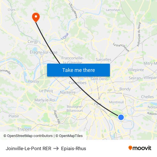 Joinville-Le-Pont RER to Epiais-Rhus map