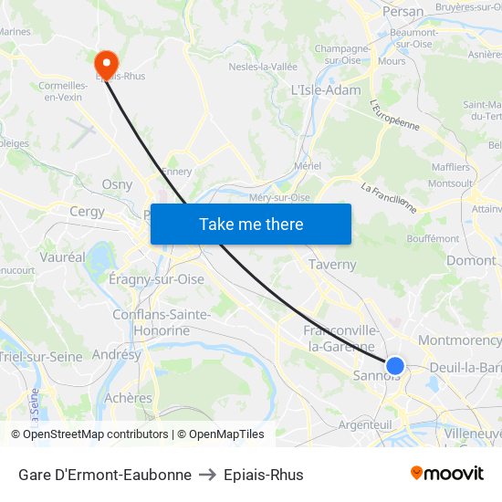 Gare D'Ermont-Eaubonne to Epiais-Rhus map