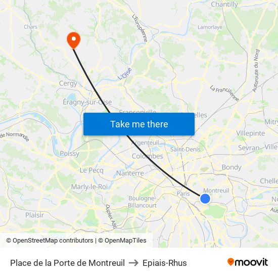 Place de la Porte de Montreuil to Epiais-Rhus map