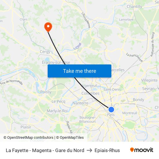 La Fayette - Magenta - Gare du Nord to Epiais-Rhus map