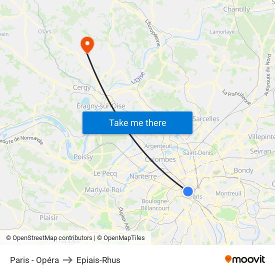 Paris - Opéra to Epiais-Rhus map