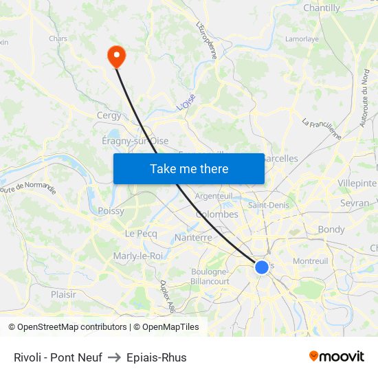 Rivoli - Pont Neuf to Epiais-Rhus map