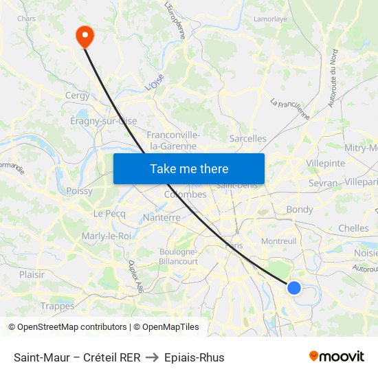 Saint-Maur – Créteil RER to Epiais-Rhus map