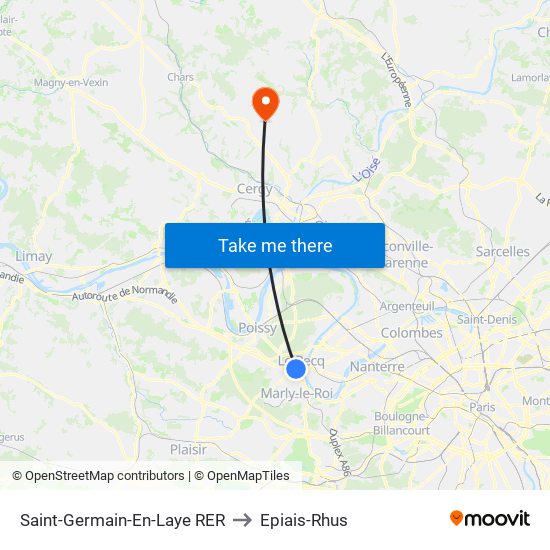 Saint-Germain-En-Laye RER to Epiais-Rhus map