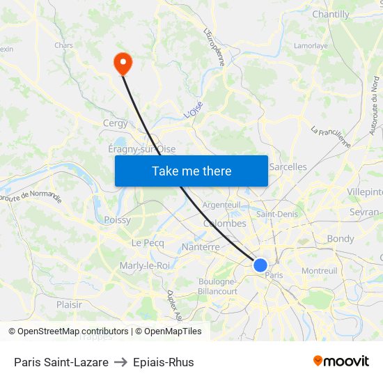 Paris Saint-Lazare to Epiais-Rhus map