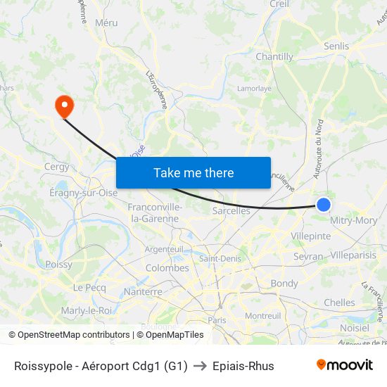 Roissypole - Aéroport Cdg1 (G1) to Epiais-Rhus map