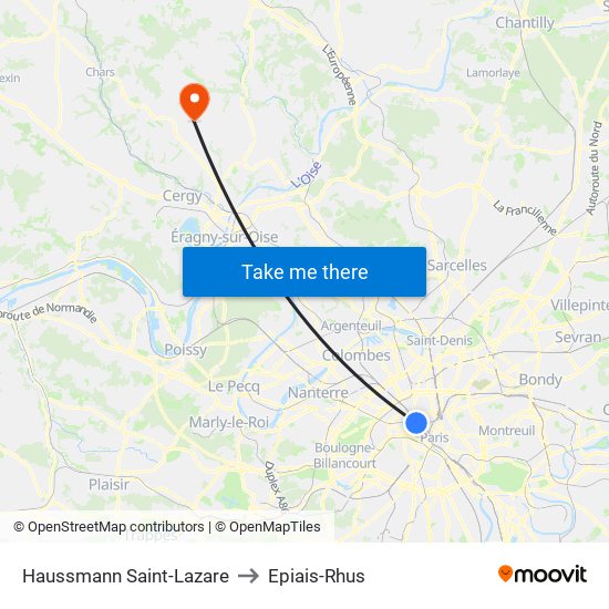 Haussmann Saint-Lazare to Epiais-Rhus map