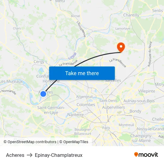 Acheres to Epinay-Champlatreux map