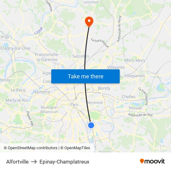 Alfortville to Epinay-Champlatreux map