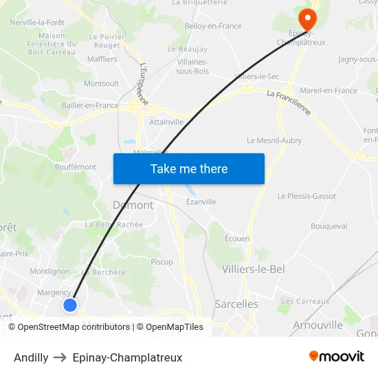 Andilly to Epinay-Champlatreux map