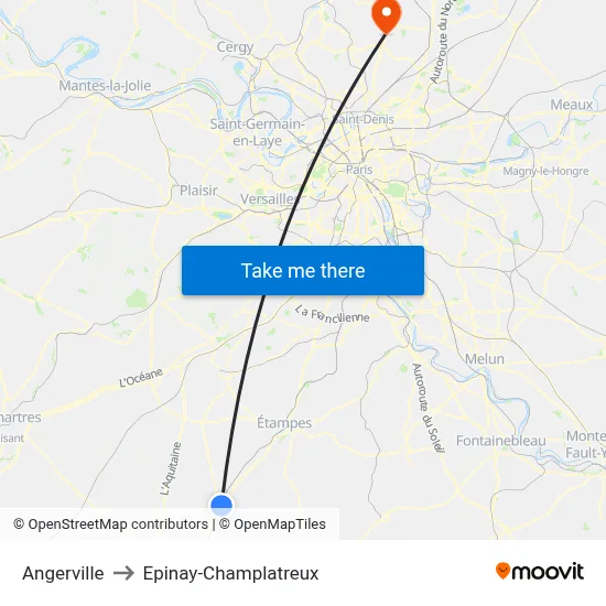Angerville to Epinay-Champlatreux map